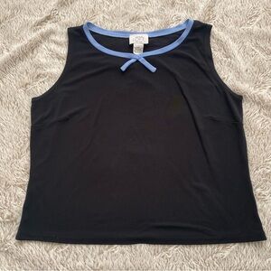 Ann Taylor Loft Shell Tank Women’s Sz LP Petite Sleeveless Black Light Blue Bow